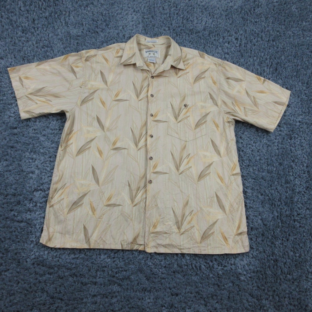 Bamboo Cay Shirt Mens Large Beige Tan Leaf Print Short Sleeve Resort Button Up